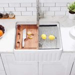 Farmhouse Sink 24 inch, 24x18 Apron Front Fireclay Ceramic Farmhouse Sink, Undermount White Farmhouse Kitchen Sink, Single Bowl Undermount Workstation Sink with Accessories