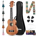 AODSK Ukulele For Beginners,Starter Bundle Kit with Free Gig Bag Strap,Professional Acoustic Ukelele Four String Wooden Hawaiian Uke for Kids Students Starter Kit (AUS-P06 Sapele Natural Soprano)