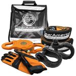 GearAmerica Off-Road Recovery Mega Kit | Tow Strap + Tree Saver + Mega Snatch Block Pulley + Black Mega D-Ring Shackles + Winch Line Dampener Bag + Recovery Gloves | Ultimate 4x4 Winching Accessories