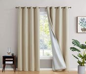 BFAM Store Thermal Insulated 100% Blackout Curtains for Bedroom with WHITE Liner, Double Layer Full Room Darkening Noise Reducing Curtain 2 PC (BEIGE, 7 FT LONG)