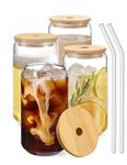 KiKiluxxa Glass Fruit Juice Milk Sipper Tumbler Mug with Lid and Glass Straw - 540ml - Pack of 2 - Tea and Coffee Cup Can Set (Halifax Plain Tumbler 2)