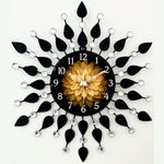 Vintage of world® Wall Clock for Home Stylish 20 inch dial 8 inch Color Black Beautiful Flower Design Antique Style Art Unique Office Decor Iron Glass Metal (Golden Dial)