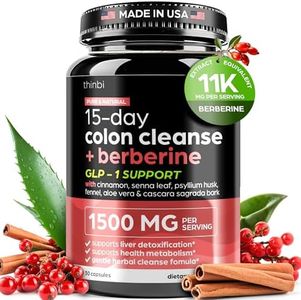 GLP-1 Colon Cleanse Berberine Supplement 1500mg - 15-Day Advanced Detox for Men & Women - Extra Strength w/Senna Leaf, Fast-Acting Natural for Constipation, Gut Health & Bloating Relief - THINBI