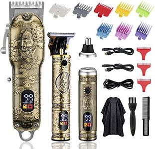 Soonsell Hair Clippers for Man T-Blade Trimmer Nose Hair Trimmer Set,Man Professional Cordless Barber Clippers Set Blade Close Cutting Beard Trimmer Trimmer ，Nose Hair Trimmer LCD Display(Bronze）