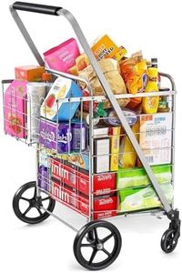 Supenice Jumbo Shopping Cart with Double Basket Grocery Folding Cart 360° Rolling Swivel Bearing Wheels for Laundry, Grocery, Luggage