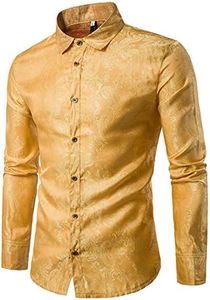 Cloudstyle Mens Paisley Shirt Long Sleeve Dress Shirt Button Down Casual Regular Fit Yellow