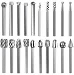 Hakkin Wood Carving Tools 20Pcs Tungsten Carbide Rotary Burr Set for Dremel Rotary Tool Wood Carving Drill Bits with 3mm Shank Rotary Tools Accessories for DIY Woodworking Engraving Grooving Polishing