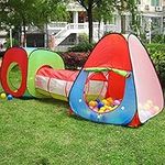 3 in 1 Children's, Kids Pop Up Play Tent and Tunnel Set-Foldable Pop up Kids Toddler Play Tent Tunnel for Boys Girls Babies and Toddlers Indoor Outdoor Use-Zippered Storage Bag - Red/Blue/Green