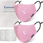 Euroca Kids Face Masks Made from Soft Cotton Fabric Washable with Nose Clips Adjustable Ear Loop for Kids Teens - 2 Pack with 4 Filters Included (Pink Bow 2 Pack, Age 6-12)