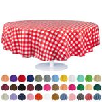 Red Gingham Checkered 12 Pack Premium Disposable Plastic Picnic Tablecloth 84" Inch Round Table Cover by Grandipity