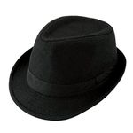 FALETO Fedora Hat Trilby Hats Cotton Blended Panama Sun Jazz Cap for Mens Womens - Black - fits for head circumference 56-58cm