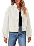MEROKEETY Women's Cropped Zip-Up Bomber Jackets Warm Quilted Long Sleeve Stand Neck Winter Coats, Beige, L
