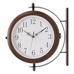 BESTIME 66264A 16-Inch Double Sided Metal Wall Clock with Antique Red Copper.Sturdy Frame,Easy Read,Garden,Home Décor,Indoor,Outdoor,Farmhouse,Yard,Station,Office,Photography Props.