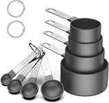 8 Pcs Measuring Cups and Spoons Set, Stackable Stainless Steel Handle Accurate Tablespoon for Measuring Dry and Liquid Ingredients Small Teaspoon with Plastic Head (Black)