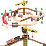 Giant bean Tower Crane Wooden Train Set, 72Pcs Toy Battery Operated Train Track for Boys and Girls 3-7, Fit Thomas The Train, Brio, Melissa & Doug