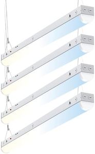 4ft LED Linear Strip Light Fixture with Motion Sensor, Emergency Battery Backup, and Adjustable 4Wattages 20W-50W, Brightness 6500LM Linkable LED Shop Light with 5 Colors 3K-6.5K - ETL Ceiling Light