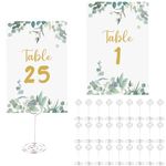 ULELE Wedding Table Numbers 1-25 Plus Head Table Card Double Sided Table Numbers with 26 Pcs Table Number Holder Clips,Silver Metal Place Card Holders for Wedding Reception Table Setting 4X6