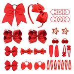 VIKSAUN 35 Pieces Red Girls School Hair Accessories Kit Large Cheer Bow Elastic Hair Band Ponytail Holder Bow Headband Hair Clips Ribbon Hair Barrettes for Toddlers Christmas Birthday Gift (35 pcs)