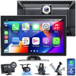 9' HD IPS Screen Apple Carplay Screen for Car, Portable Car Radio with 2.5K Dash Cam, Android Auto, Backup Camera, Loop Recording, Bluetooth, GPS Navigation, Mirror Link/Mic/TF/USB/AUX