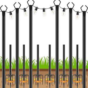 AHRLHR 6 Pack String Light Poles, Outdoor String Light Pole 10 ft Forked Metal Light Pole with Adjustable Outdoor Light Stand, Deck, Backyard, Garden, Wedding, Rustproof and Sturdy with Hooks.