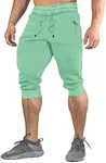 FASKUNOIE Men's Jogger Shorts Summer Capri Pants Below Knee 3/4 Joggers with Zip Pockets Mint Green