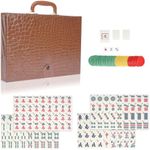 lehom 30MM Chinese Mahjong Set 144 Numbered Mahjong Tile Set Mahjong Board Game with Brown Case Medium English Characters Mahjong Game Set Portable Mahjongg Tile Set 麻将 (Mah Jongg, Majiang)