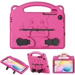 MoKo Case for Samsung Galaxy Tab S6 Lite 10.4 2022 (SM-P613/P619) & 2020 (SM-P610/P615), Heavy Duty EVA Foam Kids-Friendly Bear Cover with Hand-grip & Stand & Pen Holder - Magenta