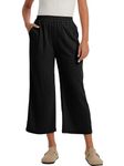 Les umes Linen Pants Women Wide Leg Pants Elastic Waist Striped Pants Women Plus Size Summer Pants with Pockets Black S