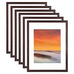 BSRHOME 11x14 Picture Frame Set of 6, Rustic 11 by 14 Photo Frame, Display Pictures 8x10 with Mat or 11x14 Without Mat for Wall Tabletop Vertical Horizontal Display, Brown