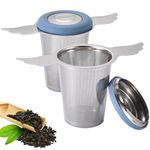 2Pcs Extra Fine Mesh Tea Infuser Strainer Basket with Lid/Drip Tray for Loose Leaf Tea Rooibos, 304 Stainless Steel Tea Steeper Filter Brewer with Big Capacity＆Extended Handles, Fit Cup Jar Teapot