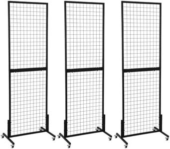 OUDUCK 3 Packs 1.8' x 5.7' Grid Wall Panels Standing Wire Grid, Display Rack with T-Base Wheels Freestanding Gridwall Panel Tower for Shows, Black