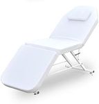3-Section Foldable Beauty Bed, Massage Salon Spa Beauty Bed, Folding Massage Table Massage Chair Portable Folding Massage Bed Beauty Bed, for foot massage shops, health salons, beauty salons (White)