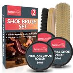 2pk Shoe Brush Set & 3 Neutral Shoe Polish | Neutral Shoe Polish Kit | 2 Shoe Polish Brushes + 3 Wax Neutral Leather Shoe Polish | Neutral Boot Polish | Shoe Polish Neutral Polish Shoes | Cleaning Kit