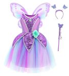 Axaxa Fairy Costume for Girls Fairy Dress Toddlers Princess Fairy Costume Set with Butterfly Wings Headband Wand Purple