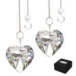 MerryNine 2 Pcs Crystals Suncatcher Pendants, 45mm/1.77" Heart Hanging Crystal Prism Suncatcher for Window, Clear Chandelier Parts Rainbow Maker Pendants, with Hanging Chains (Clear)