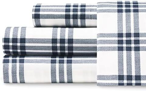 Eddie Bauer Inicio | Juego de sábanas de la colección de percal-100% algodón, crujiente y Fresco, Ligero y Absorbe la Humedad, Queen, Cuadros Azul Marino