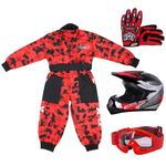 Zorax M(7-8 Years) Kids CAMO Suit & Gloves M(6cm) & Goggles & ZOR-X19 Red M (51-52cm) PREDATOR Kids Motocross Helmet ECE 2206, Child Dirt Bike Motorocycle Helmet Clothing Suit Set