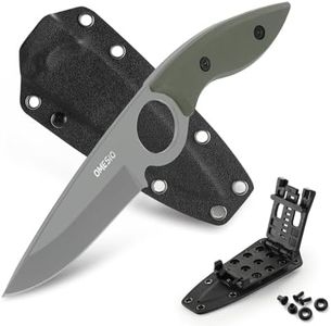 Omesio Fixed Blade Knife, 8.46" Full Tang EDC Horizontal Carry for Men, Green Anti-Slip G10 Handle Sharp 5Cr13MoV Steel Tactical Camping Knife with Kydex Sheath, Ideal for Gifting