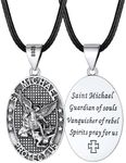 FaithHeart Sterling Silver Saint Michael/Christopher Necklace for Men Women, St michael the Archangel Christian Protection Medal Pendant with Stainless Steel/Leather Chain Religious Amulet Gifts with Box