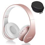 Bluetooth Headphones Over-Ear, Foldable Wireless and Wired Stereo Headset Micro SD/TF, FM for Cell Phone, PC, Soft Earmuffs & Light Weight for Prolonged Wearing Travel Office Home (Rose Gold)