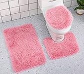 YUMIYU Bath Mat 3 Piece Sets Soft Pink Toilet Lid cover Toilet Bath mats Carpet Contour Mat Shower Bath Rugs pink