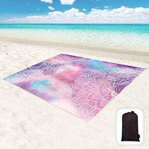 Beach Blanket Waterproof Sandproof Oversized 95”x 80”,Sand Free Beach Mat with Corner Pockets,Portable Mesh Bag for Beach Festival,Picnic,Travel and Outdoor Camping (Pinkmandala)