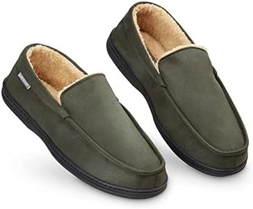 DUNLOP Moccasins Slippers Men Loafers Faux Fur Slippers Rubber Sole Memory Foam House Slippers Indoor Shoes Gifts For Men (Khaki, 9 UK)