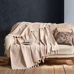 Milam London Beige Throw Blanket | 100% Cotton Beige Throws For Sofas | Herringbone Throw | Bed Throw Double Size | 2 Seater Sofa Covers 170 x 230 cm