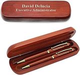 Executive Gift Shoppe Personalized Cherrywood Double Ballpoint Pen Set with Laser Engraving