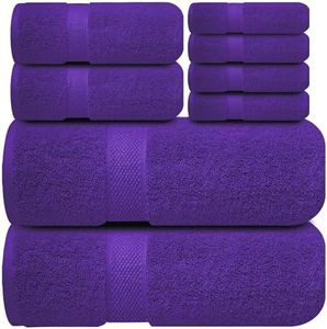 Infinitee Xclusives Luxury 100% Cotton Towel Set – 8 Piece Bathroom Towel Set (2 Bath Towels, 2 Hand Towels, 4 Washcloths) – Soft & Absorbent Towels for Bathroom (Profound Purple)