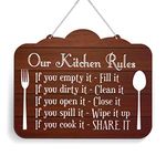 Dime Store MDF Wall Decor Hanging Door Hanging Sign Quote For Home Decor Items & Kitchen (Rules Of Kitchen, 11 x 5)