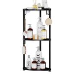 SWTYMIKI Shower Caddy Corner Standing - 3 Tier Stainless Steel Shower Organizer Corner Stand, Large Capacity Floor Shower Shelves with 4 Hooks, Rustproof Shower Storage for Bathroom and Bathtub, Black