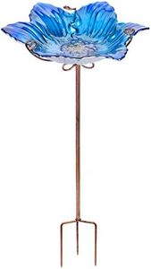 MUMTOP Bird Baths for Outdoors Glass Bird Bath Bowl Outdoor Bird Feeder Flower Pattern with Metal Stake for Garden, Yard and Lawn Decor(Blue)
