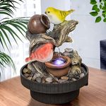 Ferrisland Tabletop Fountain Desktop Electric Water Fountain Decor w/LED - Indoor Portable Tabletop Decorative Zen Meditation Waterfall Kit Includes Submersible Pump